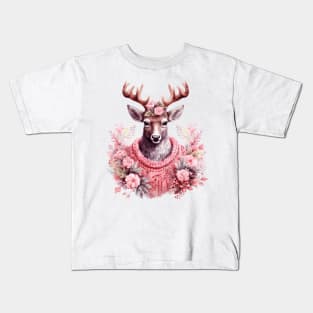 Pink Christmas Deer Kids T-Shirt